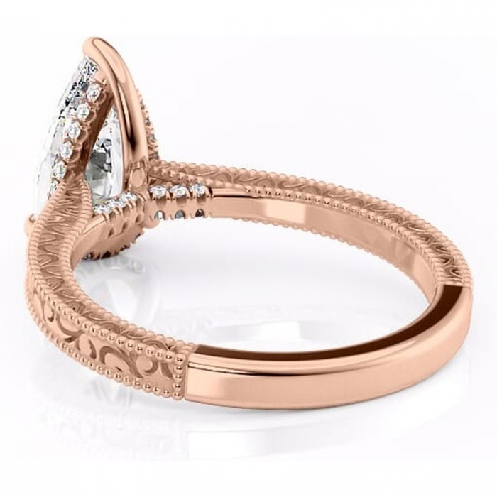 Inel de logodnă Jovie din aur Rose 18kt cu moissanite tăietură pară – Halo ascuns rafinată pentru profil înalt | Personalizează și configurează gratuit online [4]