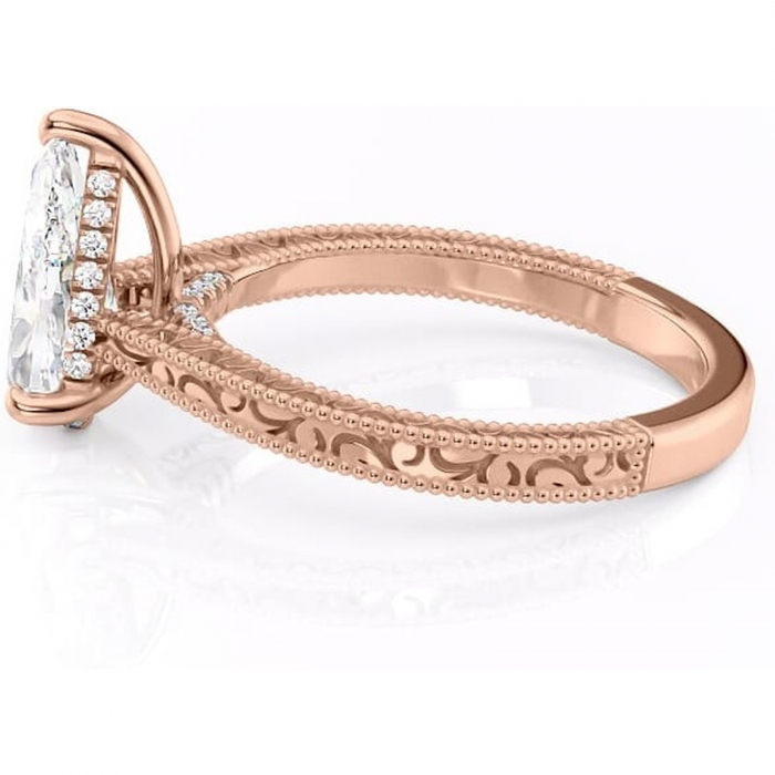 Inel de logodnă Jovie din aur Rose 18kt cu moissanite tăietură pară – Halo ascuns rafinată pentru profil înalt | Personalizează și configurează gratuit online [6]