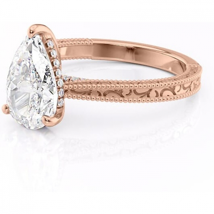 Inel de logodnă Jovie din aur Rose 18kt cu moissanite tăietură pară – Halo ascuns rafinată pentru profil înalt | Personalizează și configurează gratuit online [7]