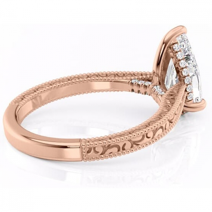 Inel de logodnă Jovie din aur Rose 18kt cu moissanite tăietură pară – Halo ascuns rafinată pentru profil înalt | Personalizează și configurează gratuit online [3]
