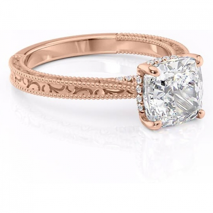 Inel de logodnă Jovie din aur Rose 18kt cu moissanite tăietură pernă – Halo ascuns rafinată pentru profil înalt | Personalizează și configurează gratuit online [1]