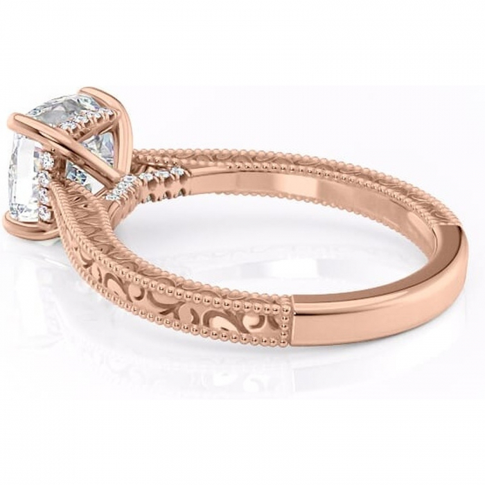 Inel de logodnă Jovie din aur Rose 18kt cu moissanite tăietură pernă – Halo ascuns rafinată pentru profil înalt | Personalizează și configurează gratuit online [5]