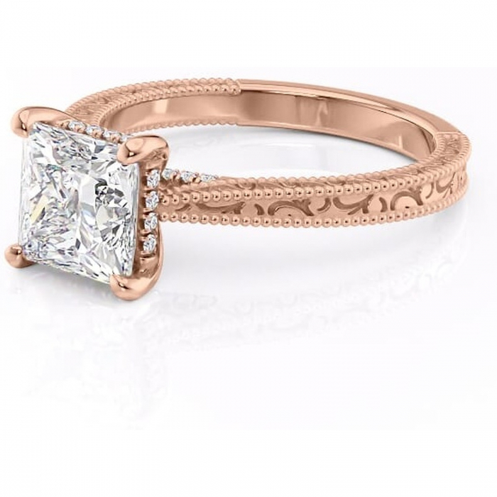 Inel de logodnă Jovie din aur Rose 14kt cu moissanite tăietură princess – Halo ascuns rafinată pentru profil înalt | Personalizează și configurează gratuit online [7]
