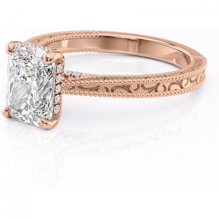 Inel de logodnă Jovie din aur Rose 14kt cu moissanite tăietură radiantă – Halo ascuns rafinată pentru profil înalt | Personalizează și configurează gratuit online [7]
