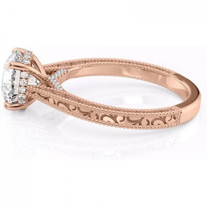 Inel de logodnă Jovie din aur Rose 14kt cu moissanite tăietură rotundă – Halo ascuns rafinată pentru profil înalt | Personalizează și configurează gratuit online [6]