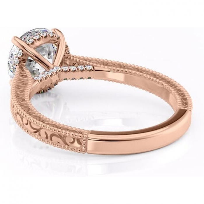 Inel de logodnă Jovie din aur Rose 14kt cu moissanite tăietură rotundă – Halo ascuns rafinată pentru profil înalt | Personalizează și configurează gratuit online [4]