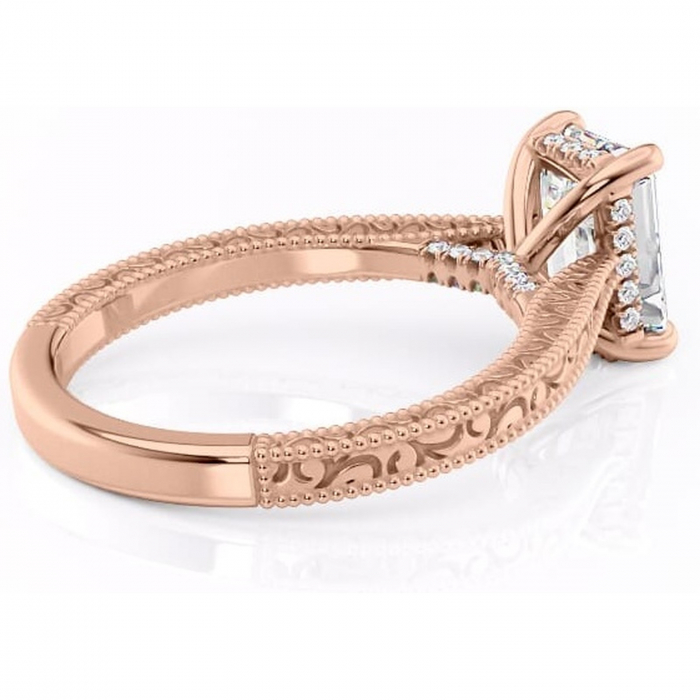 Inel de logodnă Jovie din aur Rose 14kt cu moissanite tăietură smarald – Halo ascuns rafinată pentru profil înalt | Personalizează și configurează gratuit online [3]