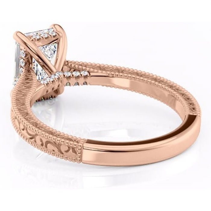 Inel de logodnă Jovie din aur Rose 14kt cu moissanite tăietură smarald – Halo ascuns rafinată pentru profil înalt | Personalizează și configurează gratuit online [4]