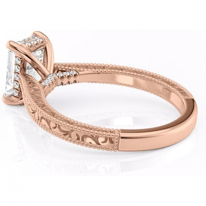 Inel de logodnă Jovie din aur Rose 14kt cu moissanite tăietură smarald – Halo ascuns rafinată pentru profil înalt | Personalizează și configurează gratuit online [5]