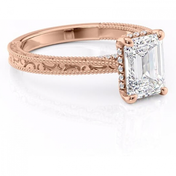 Inel de logodnă Jovie din aur Rose 14kt cu moissanite tăietură smarald – Halo ascuns rafinată pentru profil înalt | Personalizează și configurează gratuit online [1]