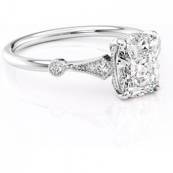 Inel de logodnă Lacey din aur Alb 14kt cu moissanite tăietură asscher – Pietre laterale rafinată pentru profil înalt | Personalizează și configurează gratuit online [1]