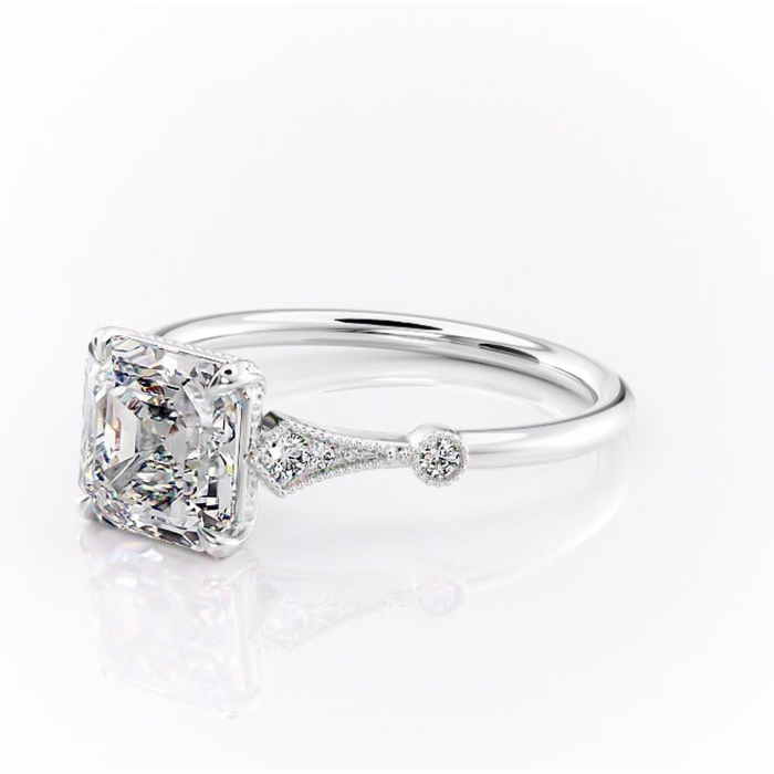 Inel de logodnă Lacey din aur Alb 14kt cu moissanite tăietură asscher – Pietre laterale rafinată pentru profil înalt | Personalizează și configurează gratuit online [7]