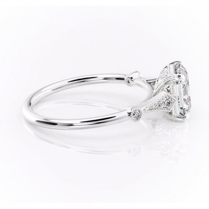Inel de logodnă Lacey din aur Alb 14kt cu moissanite tăietură asscher – Pietre laterale rafinată pentru profil înalt | Personalizează și configurează gratuit online [2]