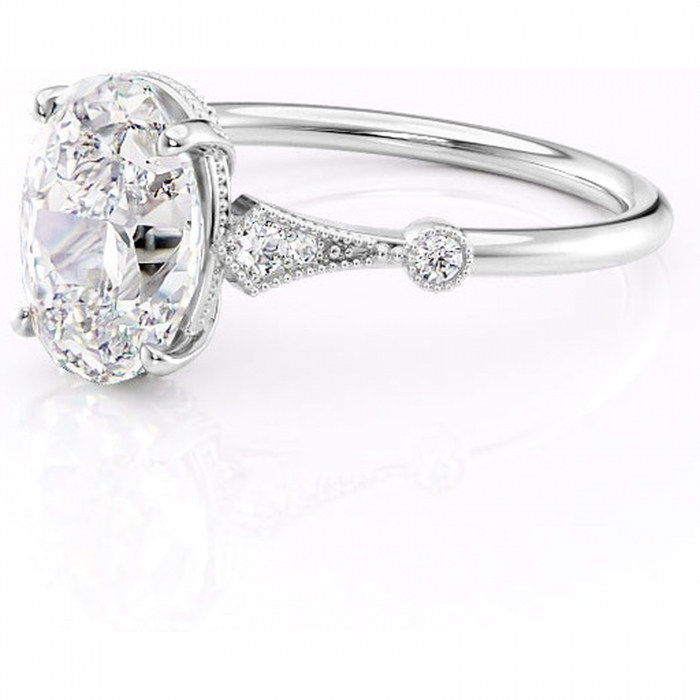 Inel de logodnă Lacey din aur Alb 14kt cu moissanite tăietură ovală – Pietre laterale rafinată pentru profil înalt | Personalizează și configurează gratuit online [7]
