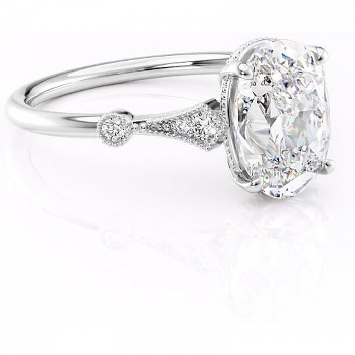 Inel de logodnă Lacey din aur Alb 14kt cu moissanite tăietură ovală – Pietre laterale rafinată pentru profil înalt | Personalizează și configurează gratuit online [1]