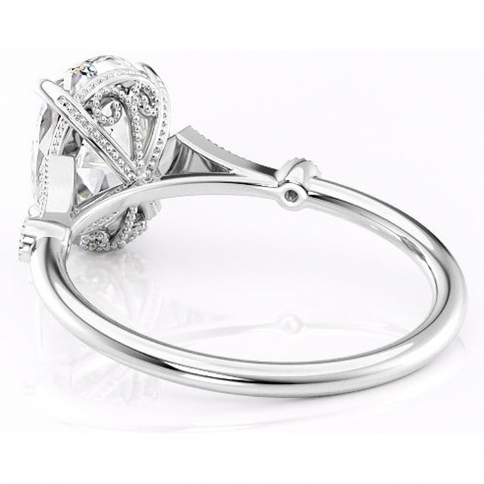 Inel de logodnă Lacey din aur Alb 14kt cu moissanite tăietură ovală – Pietre laterale rafinată pentru profil înalt | Personalizează și configurează gratuit online [4]