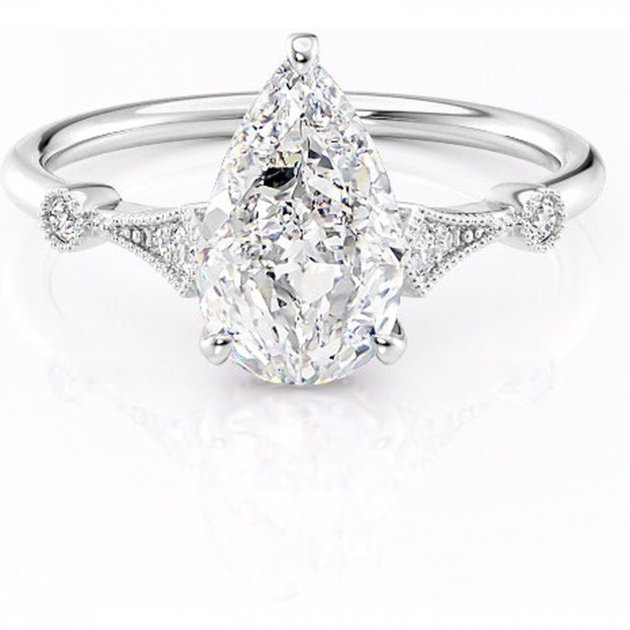 Inel de logodnă Lacey din aur Alb 18kt cu moissanite tăietură pară – Pietre laterale rafinată pentru profil înalt | Personalizează și configurează gratuit online [6]