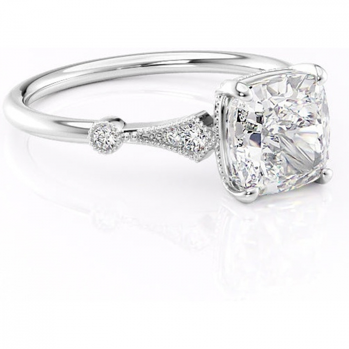 Inel de logodnă Lacey din aur Alb 14kt cu moissanite tăietură pernă – Pietre laterale rafinată pentru profil înalt | Personalizează și configurează gratuit online [1]