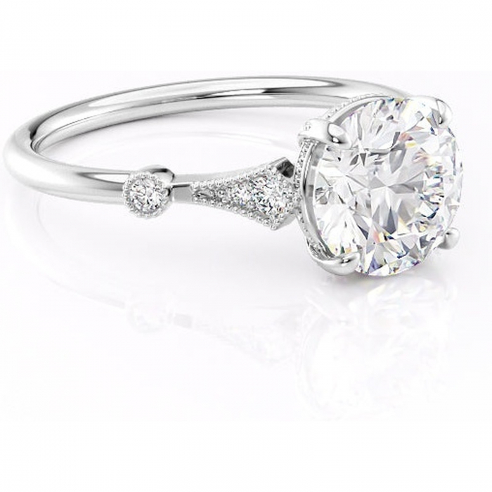 Inel de logodnă Lacey din aur Alb 14kt cu moissanite tăietură rotundă – Pietre laterale rafinată pentru profil înalt | Personalizează și configurează gratuit online [1]