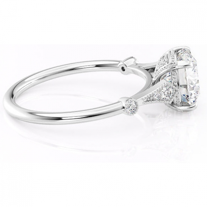 Inel de logodnă Lacey din aur Alb 14kt cu moissanite tăietură rotundă – Pietre laterale rafinată pentru profil înalt | Personalizează și configurează gratuit online [2]