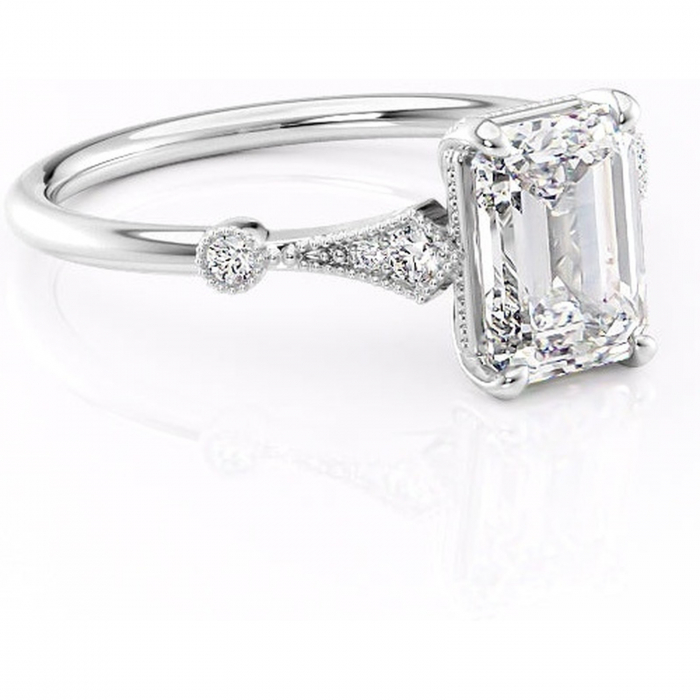 Inel de logodnă Lacey din aur Alb 18kt cu moissanite tăietură smarald – Pietre laterale rafinată pentru profil înalt | Personalizează și configurează gratuit online [1]