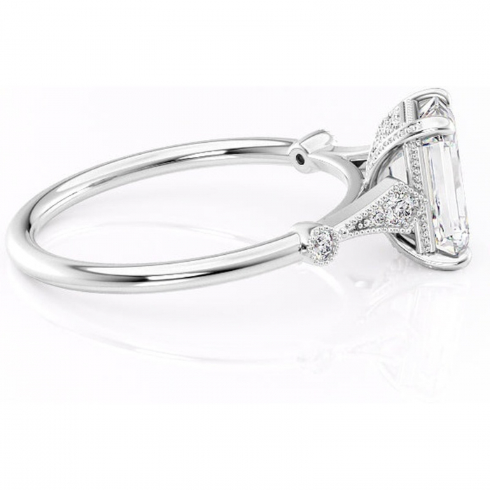 Inel de logodnă Lacey din aur Alb 18kt cu moissanite tăietură smarald – Pietre laterale rafinată pentru profil înalt | Personalizează și configurează gratuit online [2]