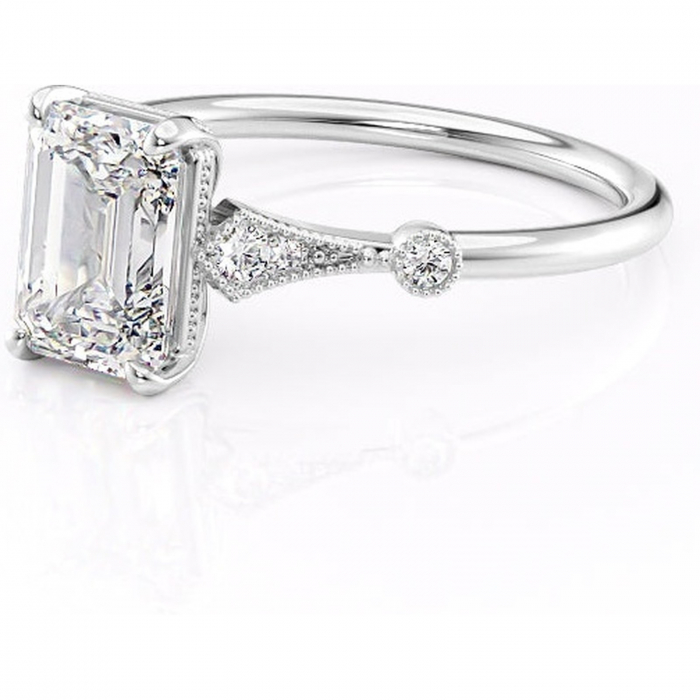 Inel de logodnă Lacey din aur Alb 18kt cu moissanite tăietură smarald – Pietre laterale rafinată pentru profil înalt | Personalizează și configurează gratuit online [7]