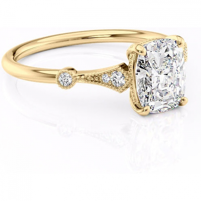 Inel de logodnă Lacey din aur Galben 14kt cu moissanite tăietură asscher – Pietre laterale rafinată pentru profil înalt | Personalizează și configurează gratuit online [1]