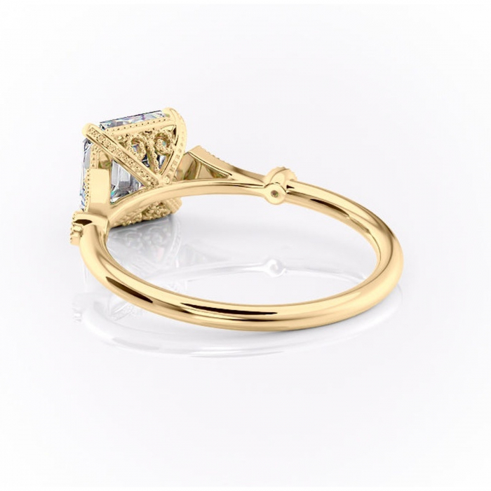 Inel de logodnă Lacey din aur Galben 14kt cu moissanite tăietură asscher – Pietre laterale rafinată pentru profil înalt | Personalizează și configurează gratuit online [4]