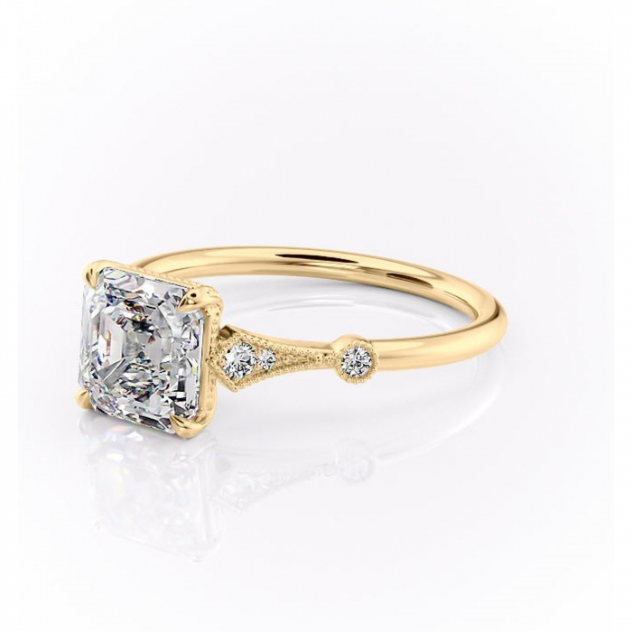 Inel de logodnă Lacey din aur Galben 14kt cu moissanite tăietură asscher – Pietre laterale rafinată pentru profil înalt | Personalizează și configurează gratuit online [7]