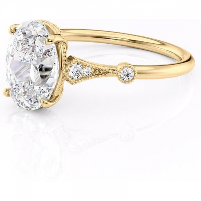 Inel de logodnă Lacey din aur Galben 14kt cu moissanite tăietură ovală – Pietre laterale rafinată pentru profil înalt | Personalizează și configurează gratuit online [7]