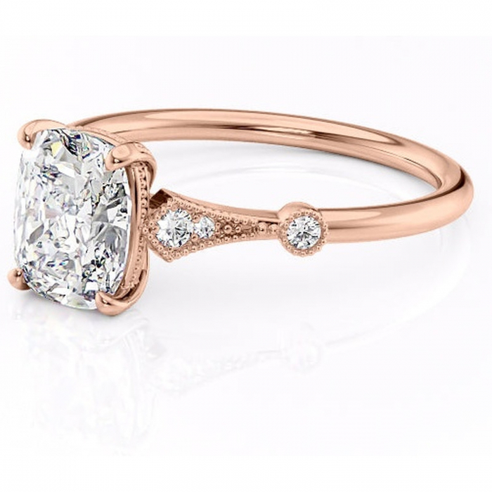 Inel de logodnă Lacey din aur Rose 14kt cu moissanite tăietură asscher – Pietre laterale rafinată pentru profil înalt | Personalizează și configurează gratuit online [7]