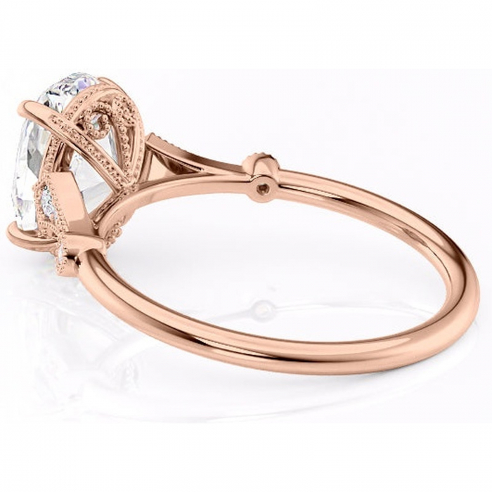 Inel de logodnă Lacey din aur Rose 14kt cu moissanite tăietură ovală – Pietre laterale rafinată pentru profil înalt | Personalizează și configurează gratuit online [5]