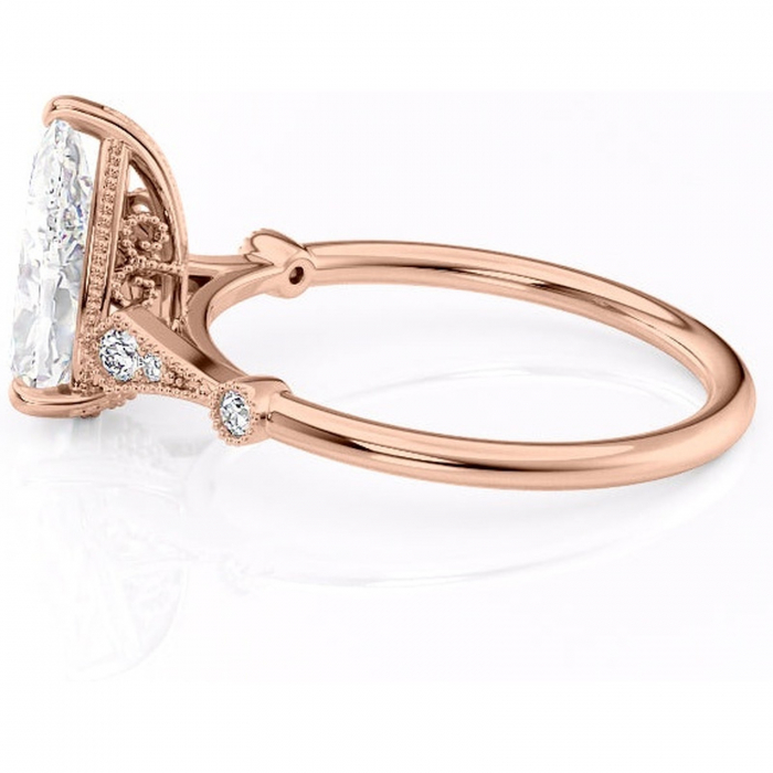 Inel de logodnă Lacey din aur Rose 18kt cu moissanite tăietură pară – Pietre laterale rafinată pentru profil înalt | Personalizează și configurează gratuit online [6]