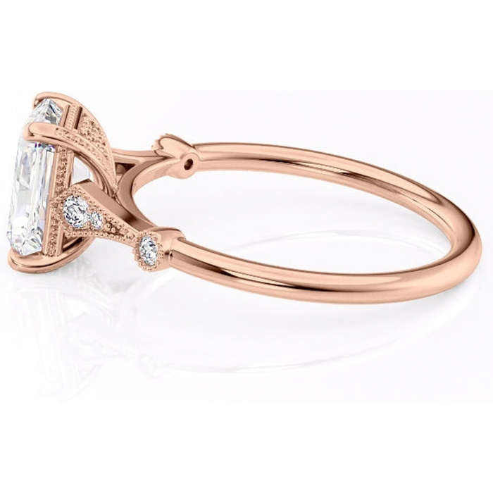 Inel de logodnă Lacey din aur Rose 14kt cu moissanite tăietură radiantă – Pietre laterale rafinată pentru profil înalt | Personalizează și configurează gratuit online [6]