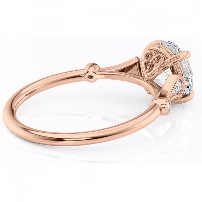 Inel de logodnă Lacey din aur Rose 14kt cu moissanite tăietură rotundă – Pietre laterale rafinată pentru profil înalt | Personalizează și configurează gratuit online [3]