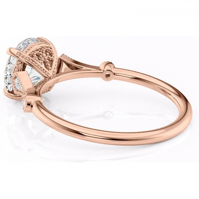 Inel de logodnă Lacey din aur Rose 14kt cu moissanite tăietură rotundă – Pietre laterale rafinată pentru profil înalt | Personalizează și configurează gratuit online [5]
