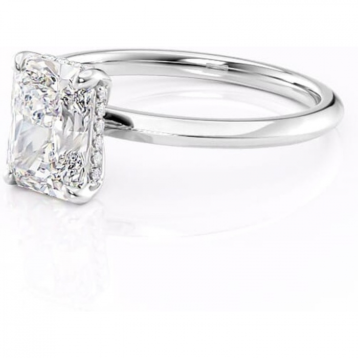 Inel de logodnă Lavender din aur Alb 14kt cu moissanite tăietură radiantă – Solitar rafinată pentru profil înalt | Personalizează și configurează gratuit online [7]