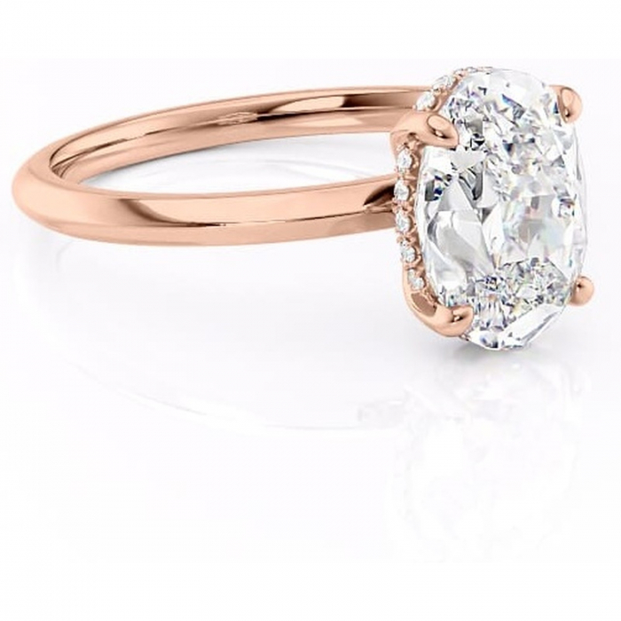Inel de logodnă Lavender din aur Rose 14kt cu moissanite tăietură ovală – Solitar rafinată pentru profil înalt | Personalizează și configurează gratuit online [1]