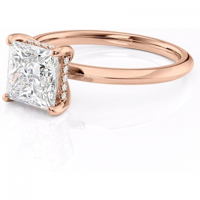 Inel de logodnă Lavender din aur Rose 14kt cu moissanite tăietură princess – Solitar rafinată pentru profil înalt | Personalizează și configurează gratuit online [7]