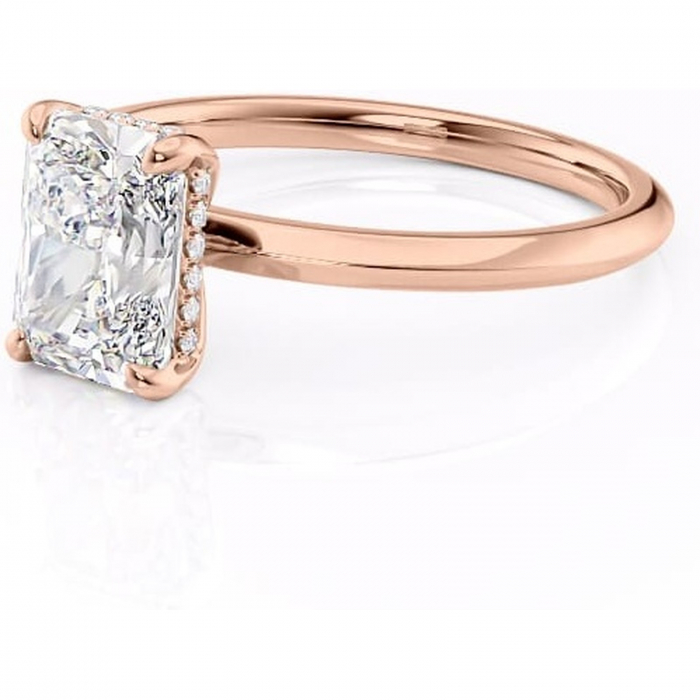 Inel de logodnă Lavender din aur Rose 14kt cu moissanite tăietură radiantă – Solitar rafinată pentru profil înalt | Personalizează și configurează gratuit online [7]