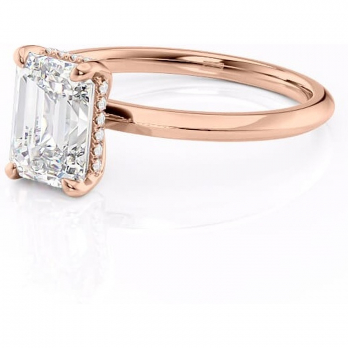 Inel de logodnă Lavender din aur Rose 18kt cu moissanite tăietură smarald – Solitar rafinată pentru profil înalt | Personalizează și configurează gratuit online [7]
