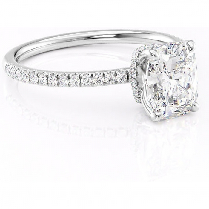 Inel de logodnă Lavinia din aur Alb 14kt cu moissanite tăietură asscher – Montură pavé rafinată pentru profil înalt | Personalizează și configurează gratuit online [1]