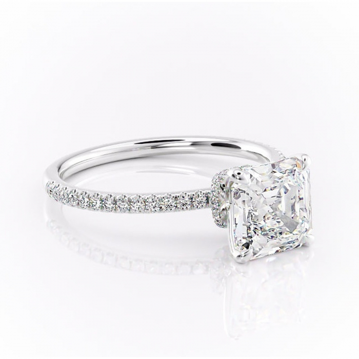 Inel de logodnă Lavinia din aur Alb 14kt cu moissanite tăietură asscher – Montură pavé rafinată pentru profil înalt | Personalizează și configurează gratuit online [1]