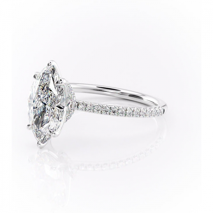 Inel de logodnă Lavinia din aur Alb 14kt cu moissanite tăietură marquise – Montură pavé rafinată pentru profil înalt | Personalizează și configurează gratuit online [7]