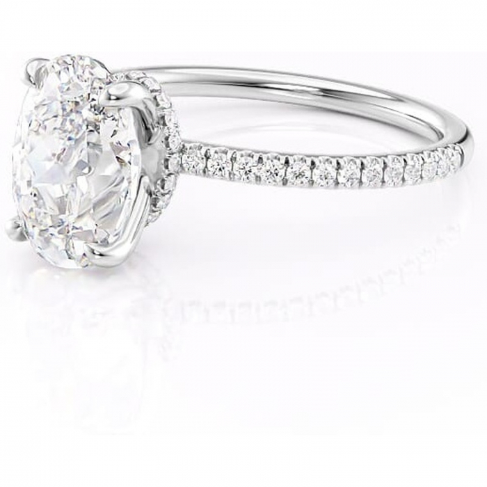 Inel de logodnă Lavinia din aur Alb 14kt cu moissanite tăietură ovală – Montură pavé rafinată pentru profil înalt | Personalizează și configurează gratuit online [7]