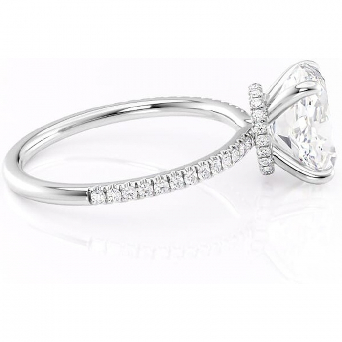 Inel de logodnă Lavinia din aur Alb 14kt cu moissanite tăietură ovală – Montură pavé rafinată pentru profil înalt | Personalizează și configurează gratuit online [2]