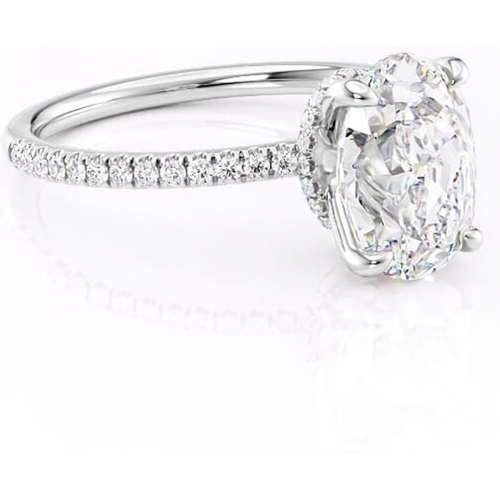 Inel de logodnă Lavinia din aur Alb 14kt cu moissanite tăietură ovală – Montură pavé rafinată pentru profil înalt | Personalizează și configurează gratuit online [1]