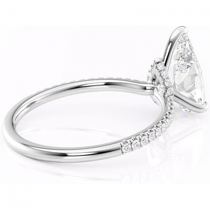 Inel de logodnă Lavinia din aur Alb 14kt cu moissanite tăietură pară – Montură pavé rafinată pentru profil înalt | Personalizează și configurează gratuit online [3]