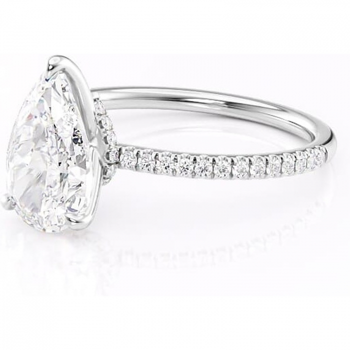 Inel de logodnă Lavinia din aur Alb 14kt cu moissanite tăietură pară – Montură pavé rafinată pentru profil înalt | Personalizează și configurează gratuit online [7]